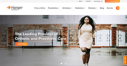 screenshot of Hanger Clinic website
